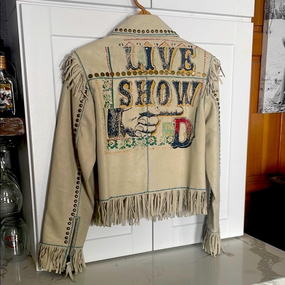 Double D Ranch Tan Leather Jacket with Studs and Fringe - Picture 5 of 10